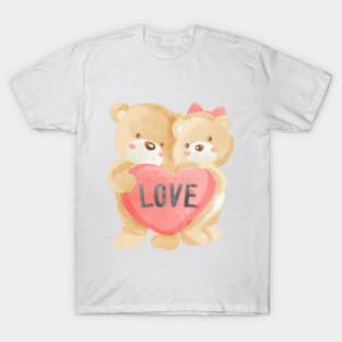 cute bear couple with love heart T-Shirt